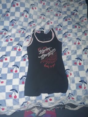 Harley-Davidson Black Tank Top with Pink Trim and Pink Graphic
